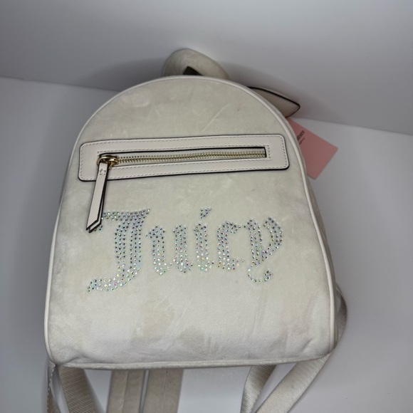 New Juicy Couture Velvet Mini Gray Rhinestone Logo Angel Backpack Heart Puff Tag
